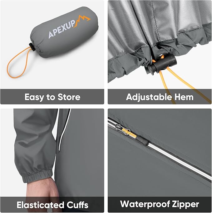 APEXUP Packable Rain Jacket Men with Reflective Zipper, Lightweight Waterproof Raincoat, Mens Rain Jacket for Outdoor Sports