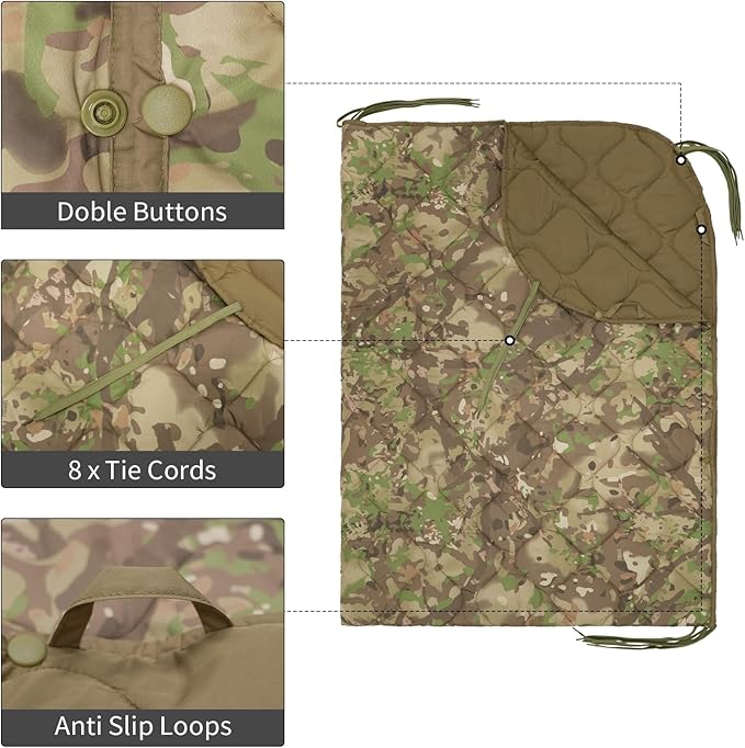 LOOGU Camo Blanket Waterproof Insulation Poncho Liner for Outdoor Camping, Hiking, Hunting, Survival, Backpacking, Picnicking
