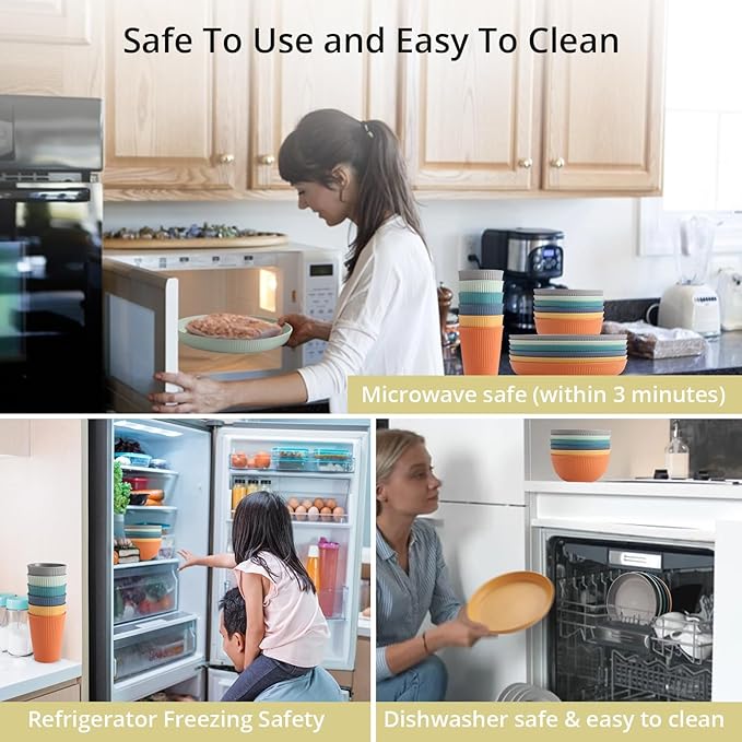 Plastic Plates and Bowls Sets, 18pcs Unbreakable Camping Dinner Set for 6, Reusable, Microwave & Dishwasher Safe Dinner Set, for Kitchen Outdoor Travel Camping Picnic Party