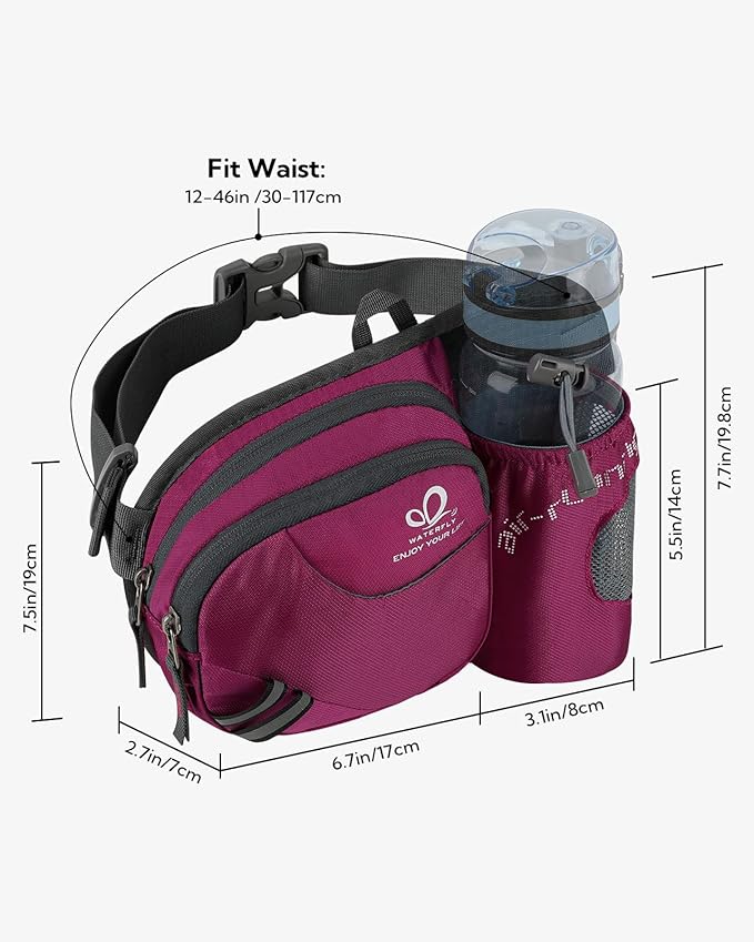 WATERFLY Fanny Pack Waist Bag: Waist Pack for Women Men with Water Bottle Holder Hiking Fanny Pack for Running Walking DogWalking Travel Cycling