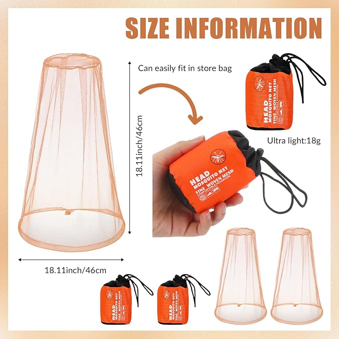 Hestya 2 Pack Mosquito Head Mesh Net Midge Insects Bugs Head Face Net Protecting for Outdoor Hiking Camping Climbing Walking(Khaki)