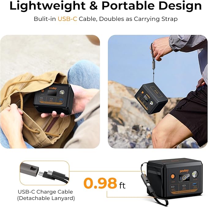 powkey Laptop Power Bank 30000mAh 100W Portable Charger PD 3.0 Fast Charging 96Wh LiFePO4 Power Station with USB-C Cable,Battery Backup for Laptop Phone Travel Camping Office Emergency Home