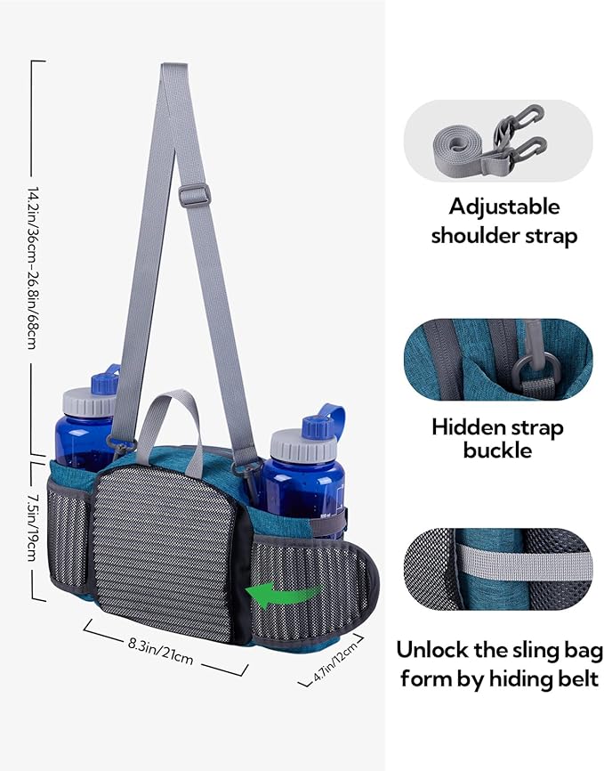 WATERFLY Fanny Pack Waist Bag: Fannie Pack 2 Water Bottle Holders Lumbar Belt Hiking Walking Running Jogging Camping Large Woman Man (Bottle Not Included)