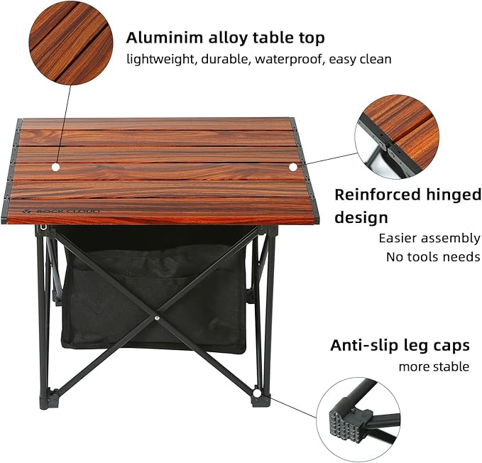 ROCK CLOUD Portable Camping Table Ultralight Aluminum Camp Table Folding Compact Beach Table with Storage Bag for Camping Hiking Backpacking Outdoor Picnic(Reinforced Frame-Small)