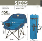 Colegence Oversized XL Padded Camping Chair Wide Heavy Duty Lawn Chairs Support 450 LBS Portable Folding Gaint Plus Camp Chair with Side Pocket Cup Holder for Outdoor Outside Sports Baseball-Blue