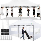 COBIZI 10x20 Pop up Canopy Tent with 6 Sidewalls, Waterproof Heavy Duty Commercial Canopy for Parties, Outdoor Tent, Garden Gazebo, Carry Bag with Wheel (10x20ft, White)