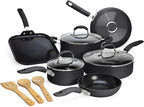 Goodful Ceramic Nonstick Pots and Pans Set, Premium Ceramic Coating Made without PFOA, PTFE or PFAS, Dishwasher Safe, 12-Piece, Charcoal Gray