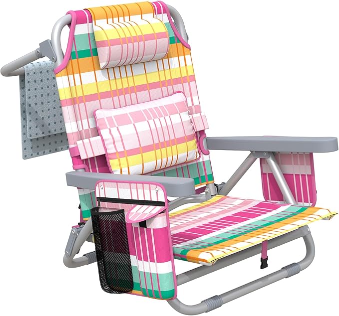 ZENPETIO Beach Chair, Camping Chair for Adults, Reclining Backpack Chair for Pool, Beach, Camping, Outdoors