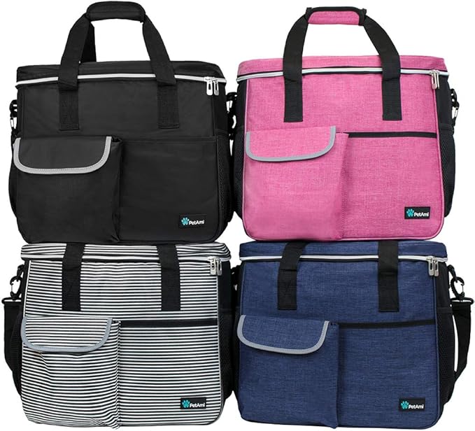 PetAmi Dog Travel Bag, Travel Pet Bag Organizer, Dog Food Travel Bag with Container Collapsible Bowls, Pet Travel Supplies Gift Accessories Weekend Camping, Puppy Cat Diaper Bag, Stripe Black Large
