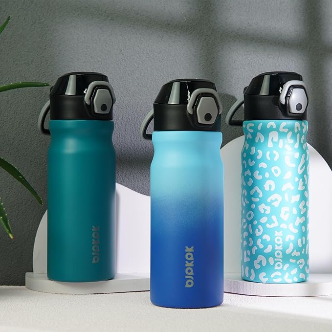 BJPKPK Water Bottle With Straw 18oz Insulated Water Bottles Reusable Stainless Steel Metal Thermo With Leak Proof Lockable Lid And Carry Handle,Sky