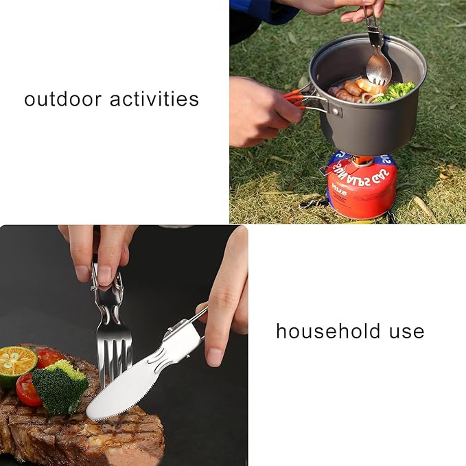 4Pcs Folding Camping Utensils Set Portable 18/10(304) Stainless Steel Flatware include Dishwasher Safe Spoon Fork Knife for Picnic Travel Hiking Backpacking