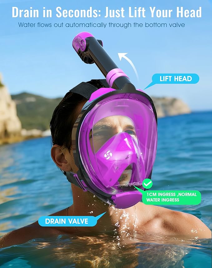 Greatever G2 Full Face Snorkel Mask with Latest Dry Top System,Foldable 180 Degree Panoramic View Snorkeling Mask with Camera Mount,Safe Breathing,Anti-Leak&Anti-Fog