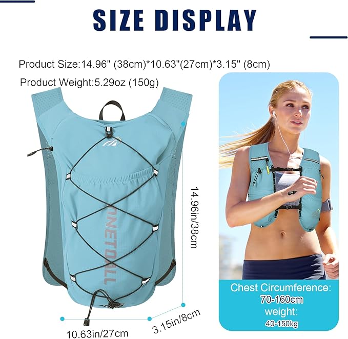 Running Vest for Women & Men, Lightweight 150g Hydration Backpack, 6L Pack for Trail Running, Marathon, Hiking, Cycling, Jogging, Adjustable Fit