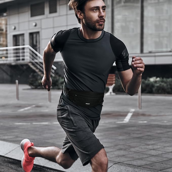 VULKIT Casual Lightweight Fanny Pack for Women & Men, Outdoor Belt Bag to Free Your Hands, Nylon Waterproof Waist Bag with Adjustable Elastic Band, Small Slim Fit Fashion Waist Pack, Black