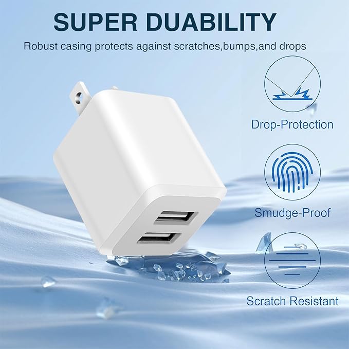 USB Wall Charger, Dual Port Cube Power Adapter Charger Plug Block Charging Box, Dual Port Wall Fast Charging Adapter, Compatible for i Phone 14 13 12 11，Grayish White