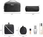 BOYATU Travel Makeup Bag Cosmetic Bags for Women: Large Capacity 3 Pcs Set Make up Bag with Compartments - Waterproof Vegan Leather Toiletry Organizer Bags with Handle (M-71Black)