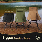 MOON LENCE Oversized Camping Chair for Adults, Height Adjustable High-Back Folding Camping Chair with 400 lbs Capacity, Hidden Pillow Pocket and Wide Seat for Camping, Hiking, Picnics, Khaki