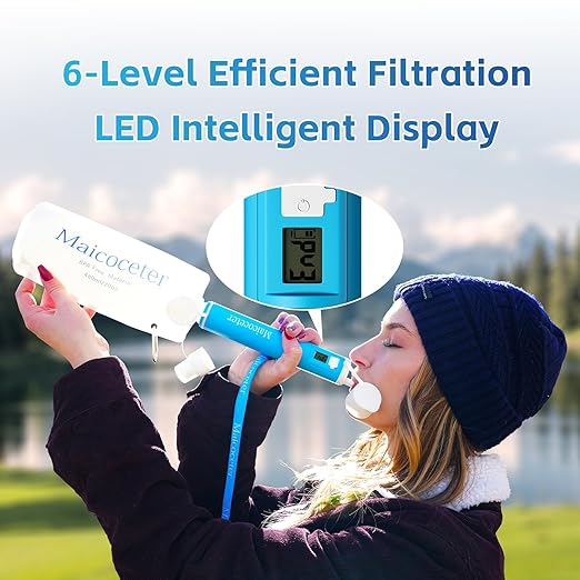 Üν Water Filter Straw with LED Display, Portable Survival Water Purifier for Camping, Hiking, Backpacking & Emergency Preparedness, Compact Emergency Water Filter for Outdoor Adventures