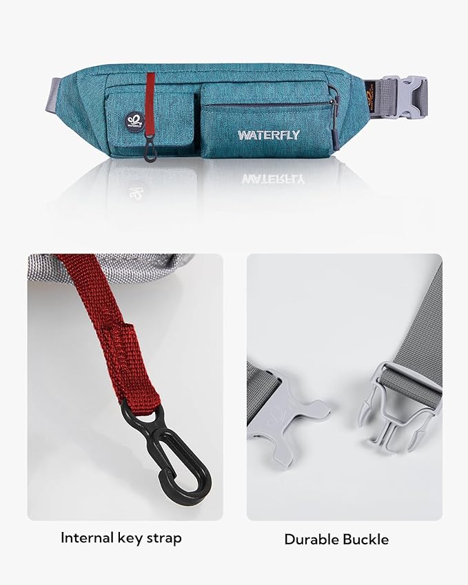 WATERFLY Fanny Pack for Women Men Water Resistant Small Waist Pouch Slim Belt Bag with 4 Pockets Lightweight Crossbody Chest Bag Fit All Phones, 11.02 x 2.1 x 4.3 inch,11.02 x 2.1 x 4.3 inch