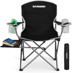 FUNDANGO Folding Camping Chair with Table, Portable Heavy Duty Outdoor Padded Chairs for Adults with Cup Holders for Lawn Beach Picnic Outside Travel (Black)