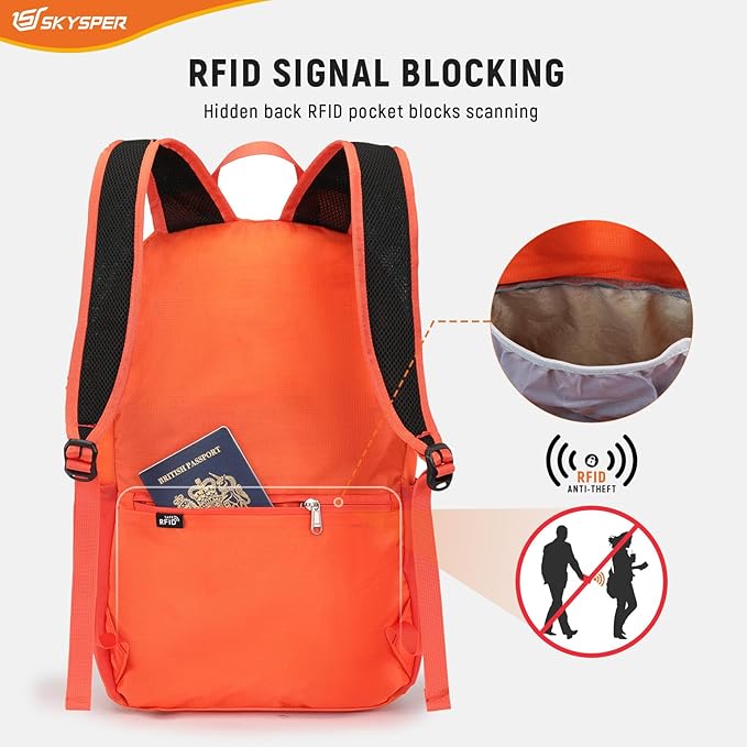 SKYSPER Small Hiking Backpack for Men Women 20L RFID Packable Daypack Ultralight Foldable Back Pack Lightweight Collapsible Travel Day Pack