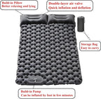Inflatable Double Camping Mat with Pillow, Build-in Foot Pump Ultralight Sleeping Air Matress Pad for 2 Person, Portable Bed Compact for Camping Hiking Backpacking Outdoor (Grey, Double)