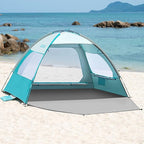 OutdoorMaster Beach Tent for 3/4 Person - Easy Setup Sun Shade Shelter, Portable Beach Shade Sun Canopy with UPF 50+ UV Protection, Removable Skylight Family Size