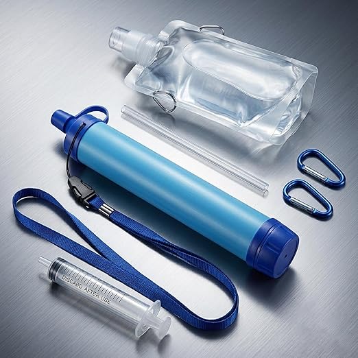 Water Filter, Portable Water Filter Straw, Emergency Survival Filtration System, Lightweight Personal Water Purifier, Includes 480ml Reservoir & Tube, for Hiking, Camping, Travel (1)