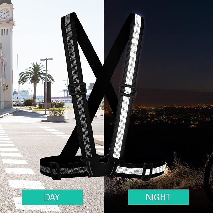 Reflective Vest Running Gear,Reflective Straps Safety Vest High Visible Vest for Night Running,Cycling,Motorcycle,Walking Vest 2Pack