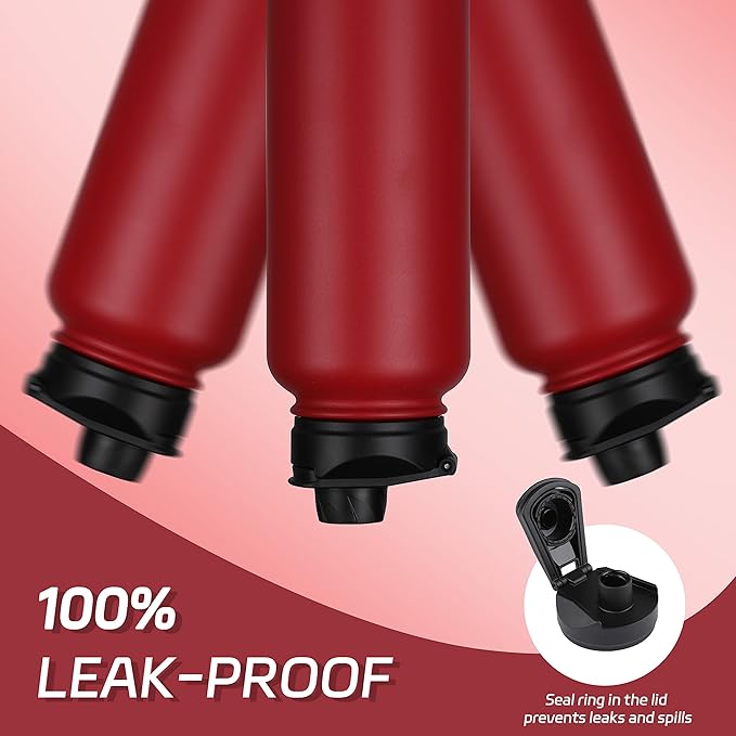 HASLE OUTFITTERS 40oz Stainless Steel Water Bottle, Vacuum Insulated Double Walled Leak Proof Sports Water Bottle with 2 Lids (Straw and Spout Lid) Thermo Mug Keep Cold and Hot(Red,1)