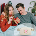 Gitus Belt Bag Fanny Pack Crossbody Bags with Initial Letter Patch Cute Stuff Birthday Gifts for Teenager Girls Trendy Preppy Stuff for Teen Girls(Beige-K)