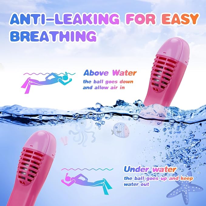 Full Face Snorkel Mask for Kids 4-16, 180 Degree Panoramic View Snorkeling Set Anti-Fog Anti-Leak, Foldable Dry Top Snorkeling Gear for Kids