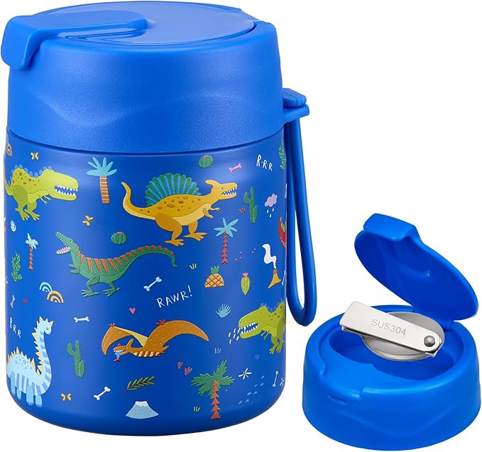 17oz Soup Thermo for Hot Food Kids,Insulated Food Jar with Spoon,Thermo Hot Food Lunch Container,Wide Mouth Leakproof Stainless Steel Lunch Box for School-Dinosaur