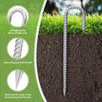 Rebar-Stakes-12-Inch, Ground Stakes Heavy Duty for High Winds Galvanized Anti-Rust J Hook 6pcs Metal Stakes for Ground Heavy Duty Ground Anchors for Garden Dog Fence Chicken Coop Water Pipe