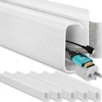 EVEO Cable Management 96'' J Channel- 6 Pack Cord Cover- Cable Raceway- Cable Management Under Desk with Adhesive Stripe Built-in 6 X 16in- Easy to Install Desk Cord Organizer- Cable Raceway, White