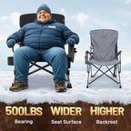 EVER ADVANCED Heated Oversized Foldable Camping Chair for Adults with Adjustable Lumbar Support, Heavy Duty Chair with Side Pockets, Heated Portable Collapsible Quad Chair for Outside, Support 500lbs