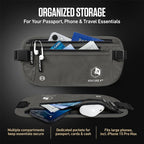 VENTURE 4TH RFID Money Belt for Travel with RFID Blocking Sleeves – Slim Hidden Travel Wallet & Passport Holder for Men & Women, Lightweight Anti-Theft Pouch to Protect Cash, Cards & Documents - Gray