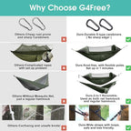G4Free Large Camping Hammock with Mosquito Net 2 Person Pop-up Parachute Lightweight Hanging Hammocks Tree Straps Swing Bed for Outdoor Backpacking Backyard Hiking