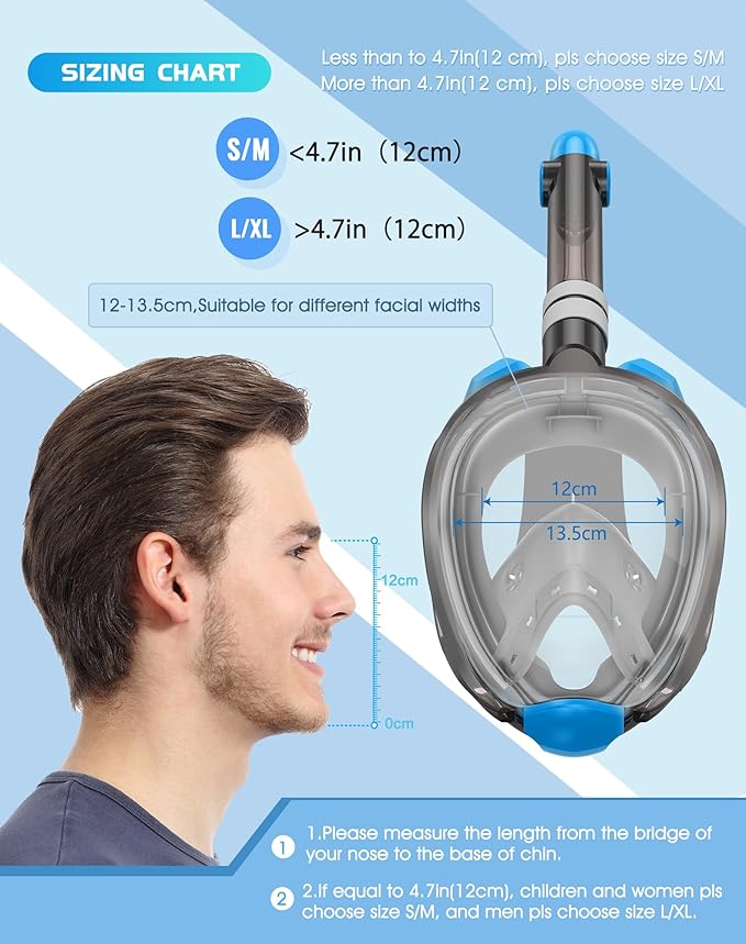 Greatever G2 Full Face Snorkel Mask with Latest Dry Top System,Foldable 180 Degree Panoramic View Snorkeling Mask with Camera Mount,Safe Breathing,Anti-Leak&Anti-Fog