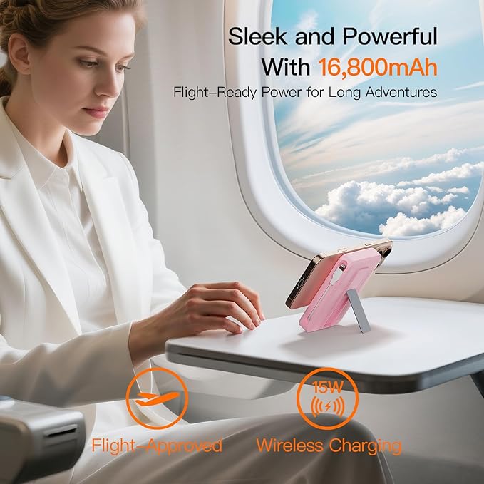 2025 Latest Portable Charger, 16800mAh Magnetic 15W Wireless Power Bank with 2 Built in Cables, LED Display Battery Pack Travel Essentials for iPhone 17/16/15/14/13/12/Pro/Mini/Pro Max