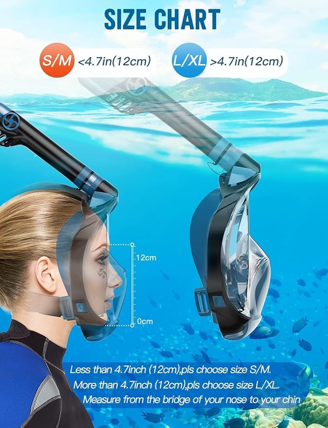 Zenoplige Full Face Snorkel Mask Adults,Dry-Top Snorkeling Gear with Camera Mount,Foldable 180-Degree Panoramic Scuba Mask for Snorkeling Diving Swimming Travel,Snorkel Mask Anti-Fog & Anti-Leak