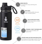 Farsea Insulated Water Bottle With Paracord Handle, Protective Boot and 2 Lids (Straw Lid & Spout Lid), Stainless Steel Water Bottle Wide Mouth, Double Wall Sweat-Proof BPA-Free, 18 oz