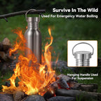 Volhoply 20oz Stainless Steel Water Bottle with Handle,Non Insulated Single Wall, Dishwasher Safe No Plastic 18/8 304 Metal Water Bottles with Wide Mouth for Camping, Hikers, Cyclists