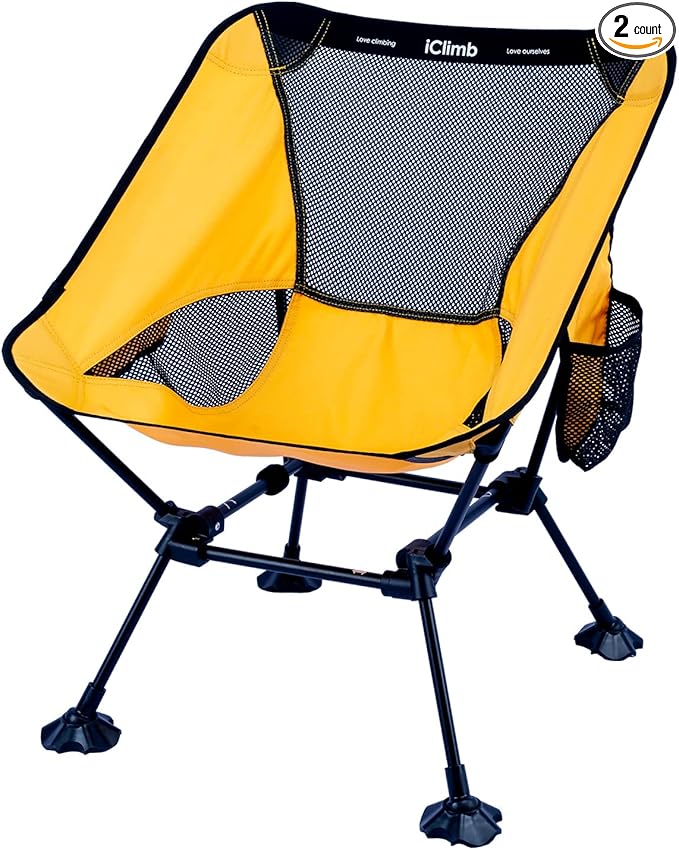 iClimb Ultralight Compact Camping Folding Beach Chair with Anti-Sinking Large Feet