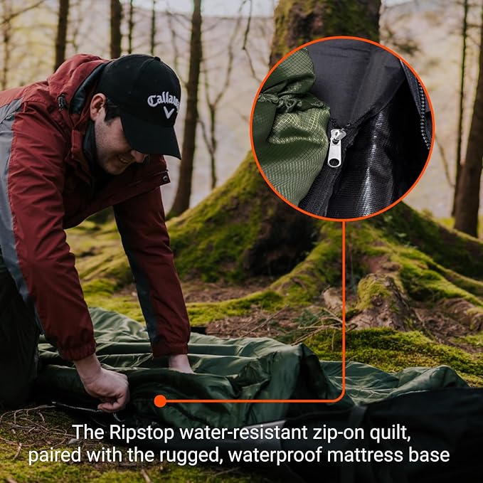 Crua All-in-One Self Inflating Camping Mattress & Quilt Set – Camping Blanket and Self Inflating Mattress Sleep Set, Inflatable Bed with Zip Up Puffy Blanket