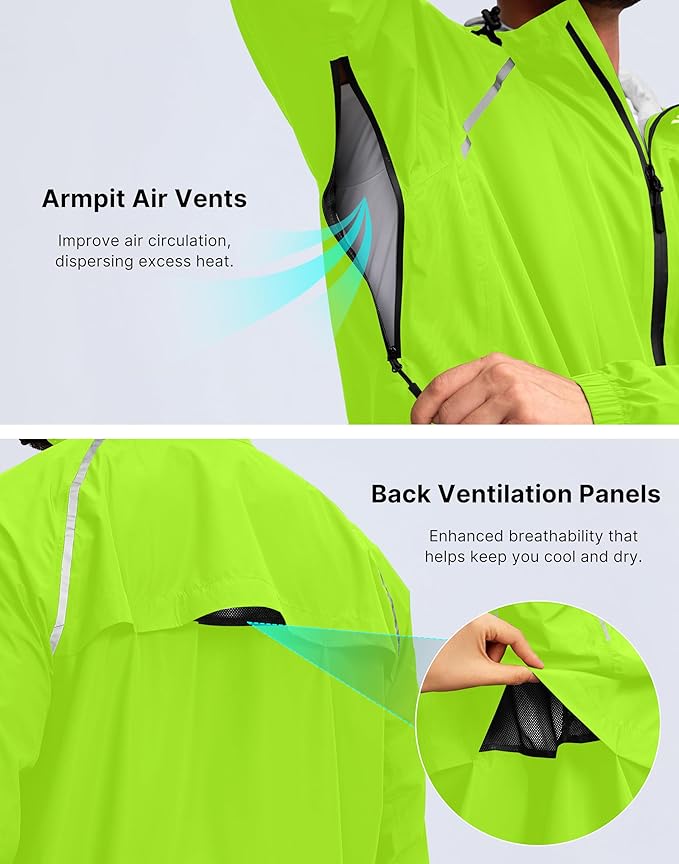 Men's Cycling Rain Jackets Waterproof Running Bike Windbreaker Lightweight Packable Hooded Jacket