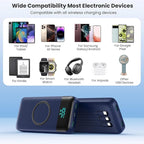 Wireless Portable Charger 40800mAh with 3 Built-in Cables,7-in-1 15W Wireless Charging Power Bank,25W PD QC 4.0 Fast Charging USB C LCD Display Battery Pack for iPhone 16/15/13,Samsung,Android-Blue