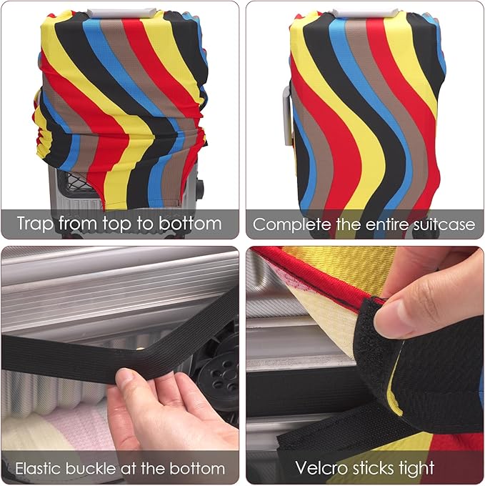 Adorila Travel Luggage Cover Suitcase Protector - Elastic Washable Protective Cover for Suitcase, Colorful Wave Pattern, Size XL