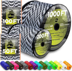 TECEUM 5/32" Paracord Rope 1000 – 1000ft / 200ft / 100ft / 50ft – Tactical Parachute Cord 4mm – 45+ Colors – Nylon String for Survival & Camping Gear – Stripe Cord for Survival – Utility Rope