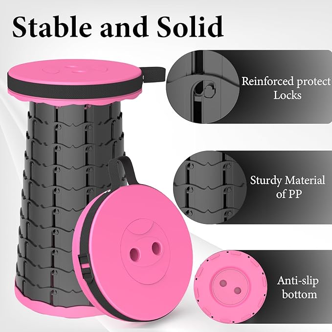 2025 Upgraded Portable Folding Stool, Collapsible Stools, 440lbs Max Weight, Lightweight But Sturdy, Telescoping Foldable Camping Stool for Outdoor Fishing Hiking Travel BBQ